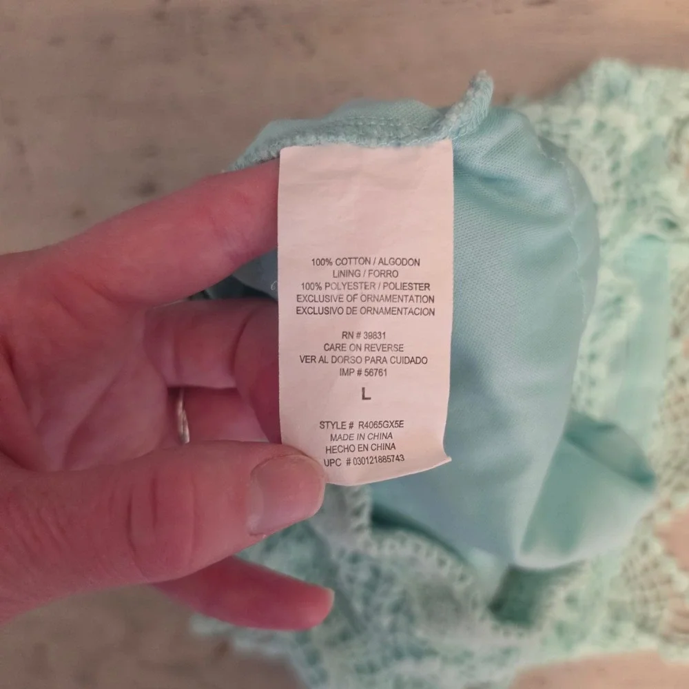 Rewind 100% Cotton Mint Green Boho Crochet Lace Lined Mini Shorts Large‎ GC